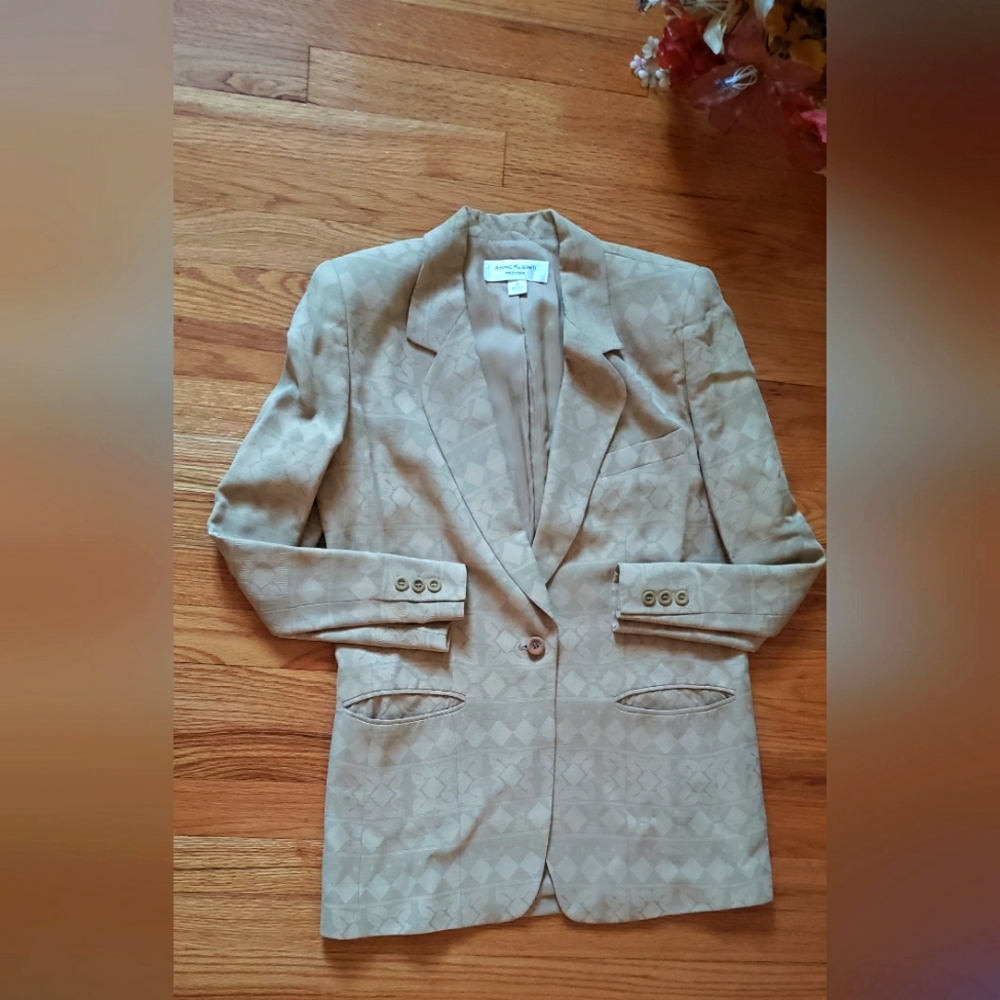 Womens Vintage Anne Klein II Petites 1 Button Jacket Green Size 4  Made in USA